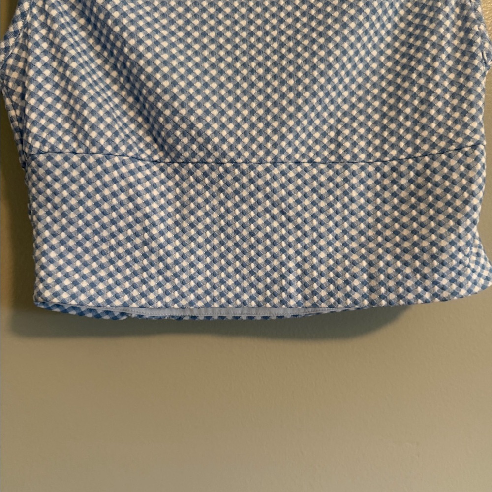 Cider Light Blue and White Gingham Wrap Crop Check Top size medium - Picture 7 of 8